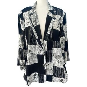 Vtg 80s Maggie Sweet Monotone Block Leaf Blazer Black 3XL Maximalism Dopamine